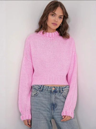 MixRay Mixray Thick Turtleneck Textured Crop Sweater