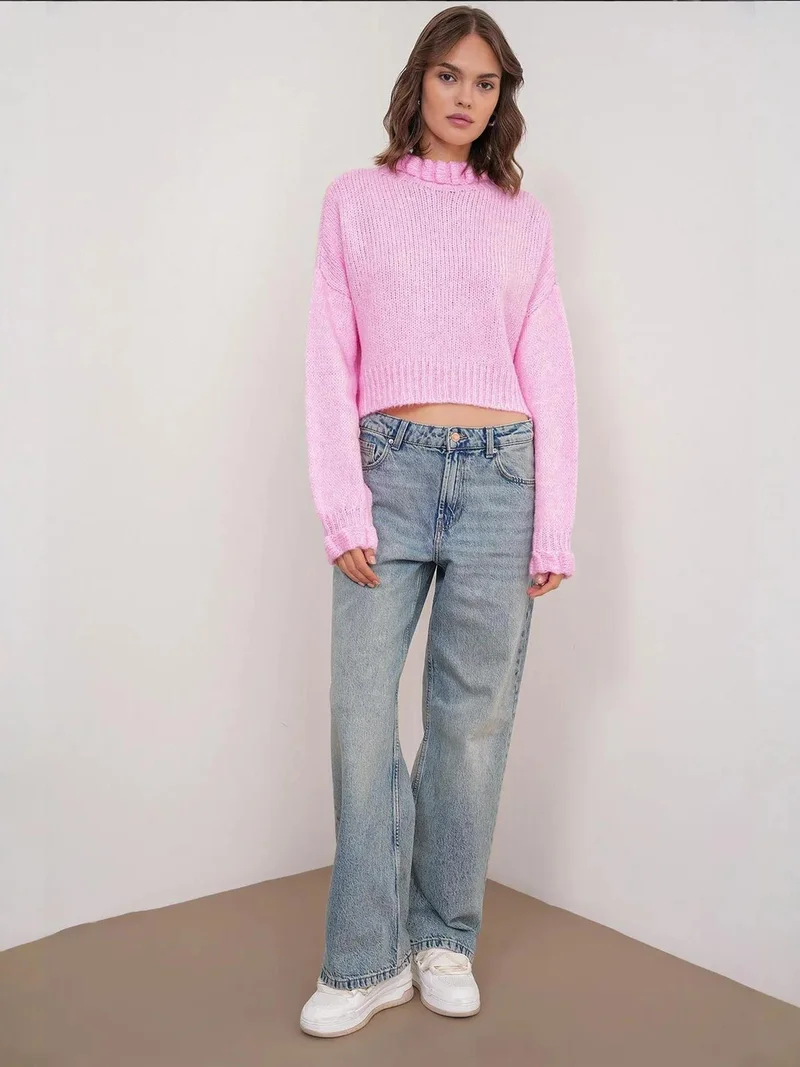 MixRay Mixray Thick Turtleneck Textured Crop Sweater