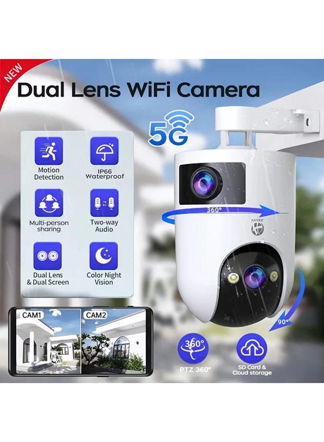 Dual Lens 360 Panoramic Tracking 5GHz WiFi Color Night Vision Outdoor Security Camera 1296P HD AI Smart Alarm No Subscription MB8S8 Color - Image 2
