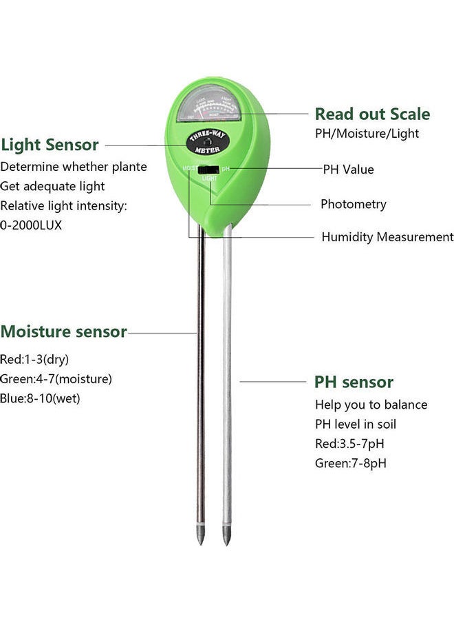 NIBEMINENT 3-In-1 Digital Soil PH Meter Green/Black/White  - Image 3