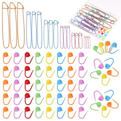 JUPEAN 100 Pcs Crochet Stitch Markers for Crocheting 6 Sizes Knitting Stitch Holders for Knitting Crochet Accessories with Storage Box for Quilting Sewing Knitting - Image 1
