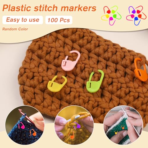 JUPEAN 100 Pcs Crochet Stitch Markers for Crocheting 6 Sizes Knitting Stitch Holders for Knitting Crochet Accessories with Storage Box for Quilting Sewing Knitting - Image 3