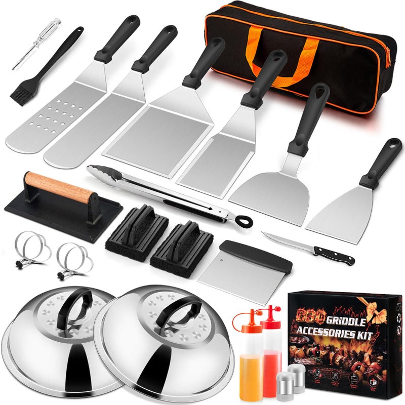 Joyfair 25Pcs Griddle Accessories Kit for Blackstone Joyfair Stainless Steel Flattop Grilling Spatula Accessory Tools Set with Smash Burger Press Basting Cover for Outdoor BBQ Hibachi Cooking PP Handle - Image 2