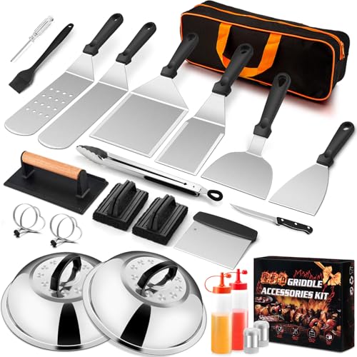 Joyfair 25Pcs Griddle Accessories Kit for Blackstone Joyfair Stainless Steel Flattop Grilling Spatula Accessory Tools Set with Smash Burger Press Basting Cover for Outdoor BBQ Hibachi Cooking PP Handle - Image 1