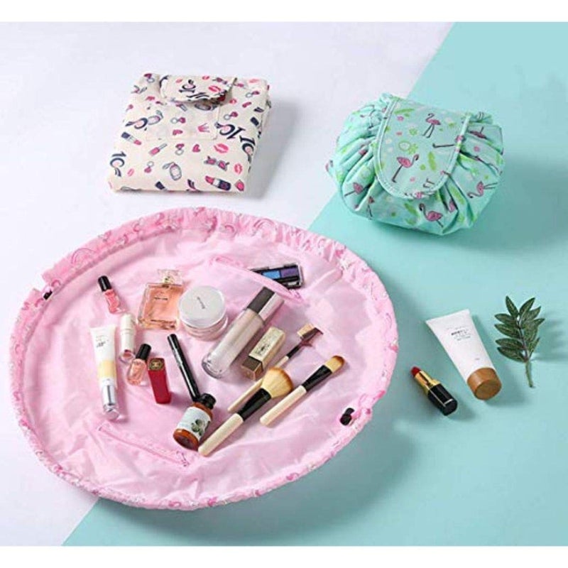 Nirvik Women’s Portable Waterproof Cosmetic Bag | Lazy Travel Makeup Organizer with Drawstring, Multi-Pocket Toiletry Bag, Compact & Versatile Storage for Makeup & Travel (Green Duck) - Image 2