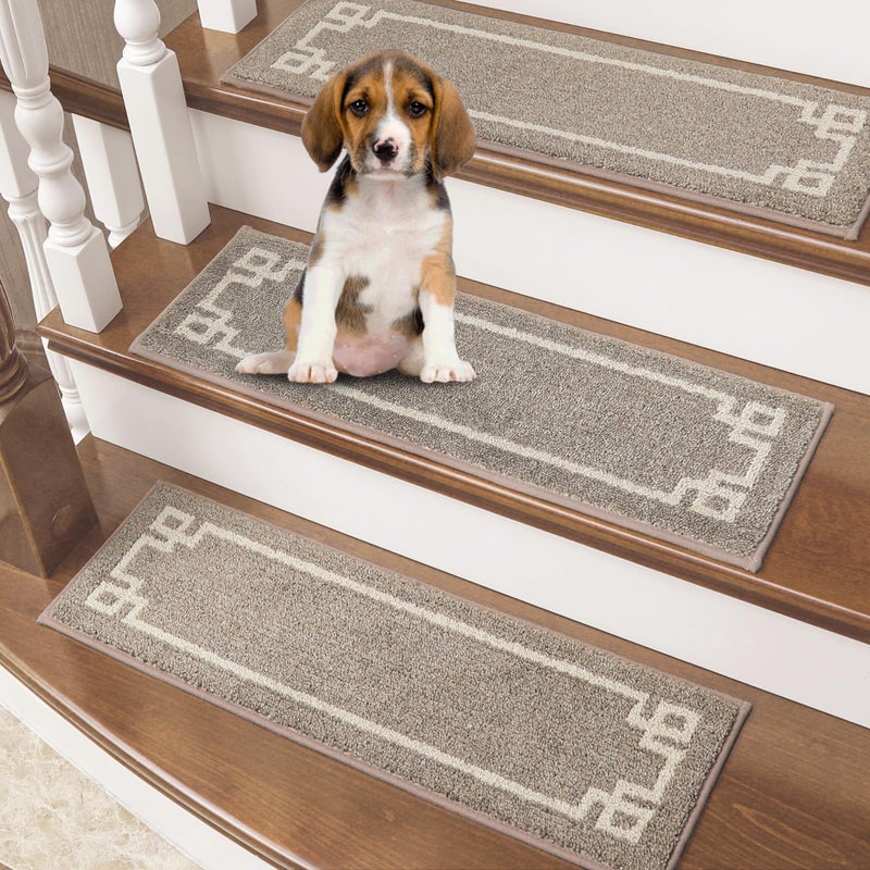 BEQHAUSE Stair Treads for Wooden Steps Non Slip Washable Carpet Stair Treads with Reusable Residue Free Backing Soft Polyester Stair Rugs Indoor for Kids Elders and Dogs 15pcsTaupe