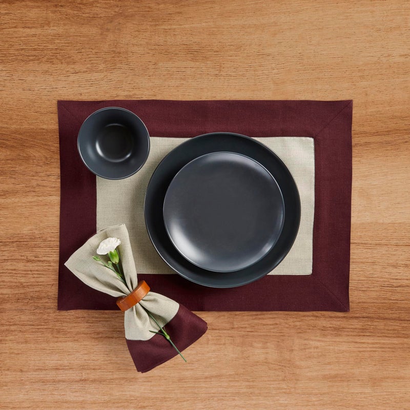 Solino Home Solino Home Linen Dinner Napkins 20 x 20 Inch - 100% Pure Linen Burgundy and Natural Cloth Napkins Set of 4 - Contempo  Handcrafted and Machine Washable  - Image 1