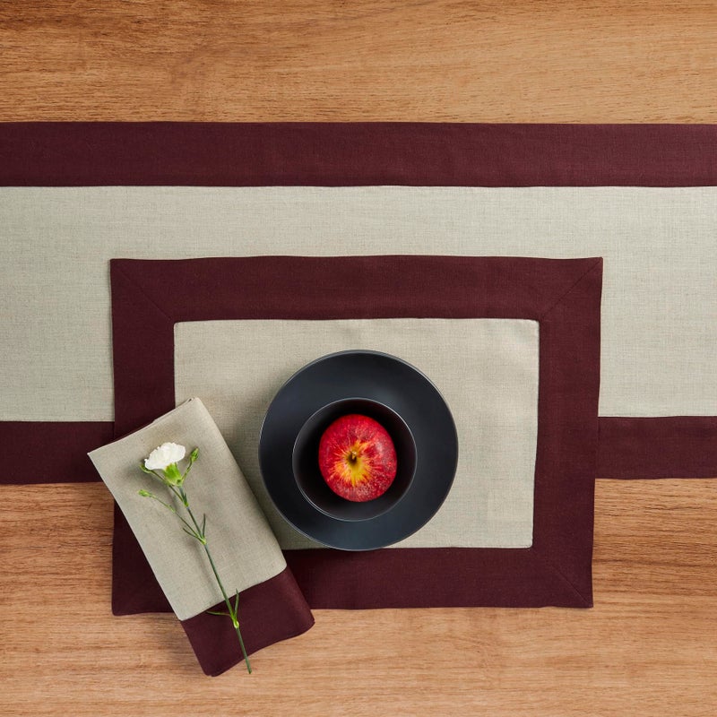 Solino Home Solino Home Linen Dinner Napkins 20 x 20 Inch - 100% Pure Linen Burgundy and Natural Cloth Napkins Set of 4 - Contempo  Handcrafted and Machine Washable  - Image 2