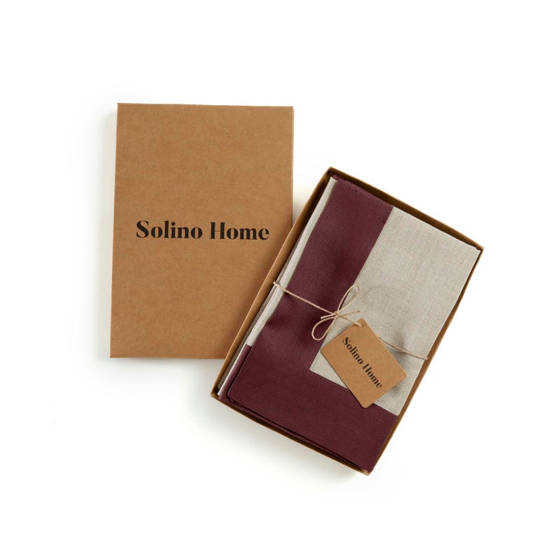 Solino Home Solino Home Linen Dinner Napkins 20 x 20 Inch - 100% Pure Linen Burgundy and Natural Cloth Napkins Set of 4 - Contempo  Handcrafted and Machine Washable  - Image 3