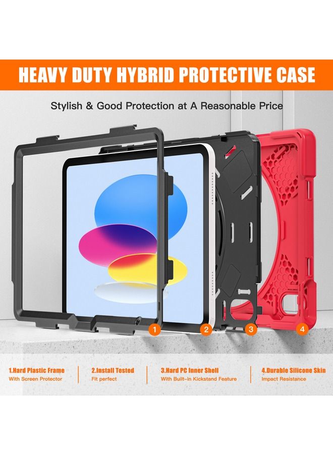 Rock Pow IPad 10th Generation Case 2022 Upgraded Military Grade Heavy Duty Silicone Protector iPad 10th Gen 10.9 inch 2022 Cover Pencil Holder Rotating Stand Handle Shoulder Strap - Image 3