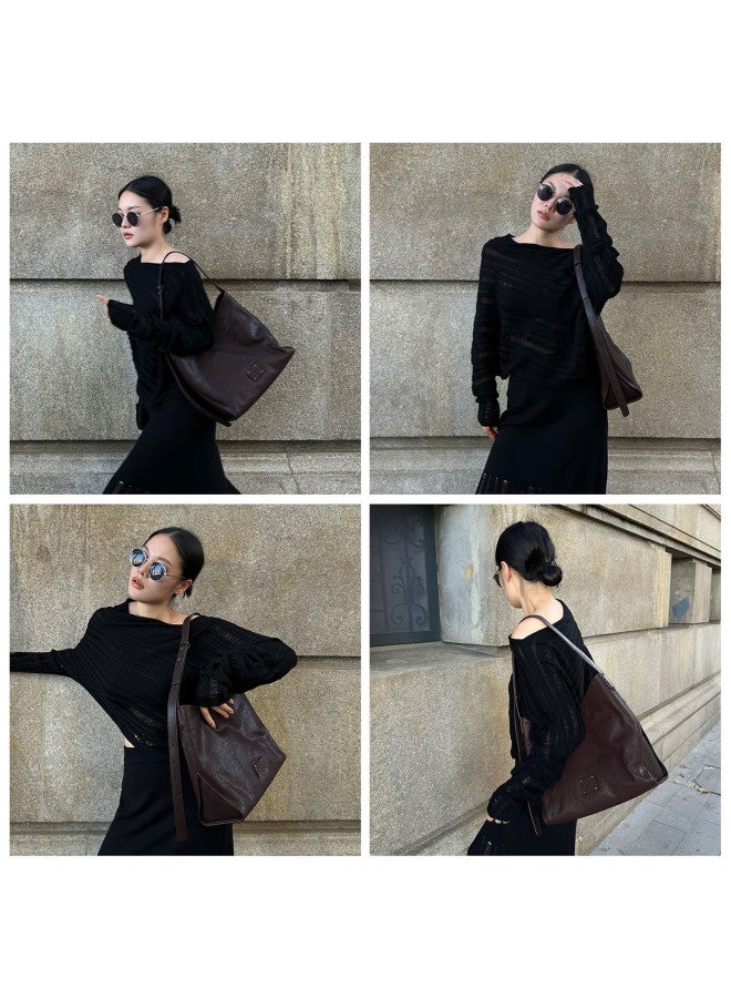 Mood New Large Capacity Vegetable Tanned First Layer Cowhide Underarm Hobo Tote Shoulder Crossbody Bag - Image 2
