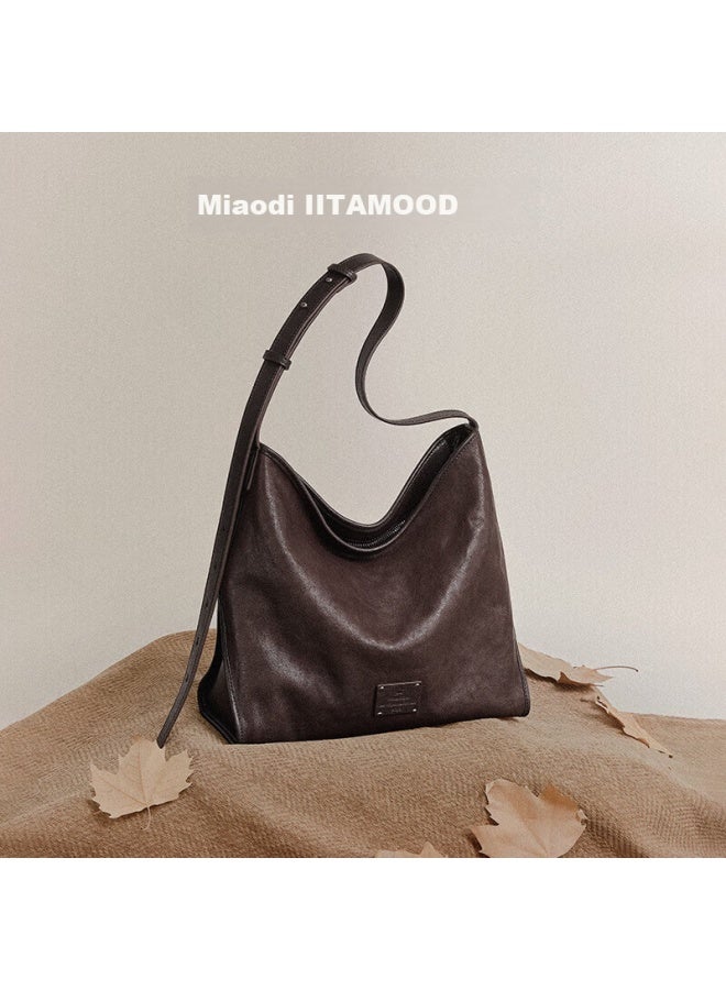 Mood New Large Capacity Vegetable Tanned First Layer Cowhide Underarm Hobo Tote Shoulder Crossbody Bag - Image 1