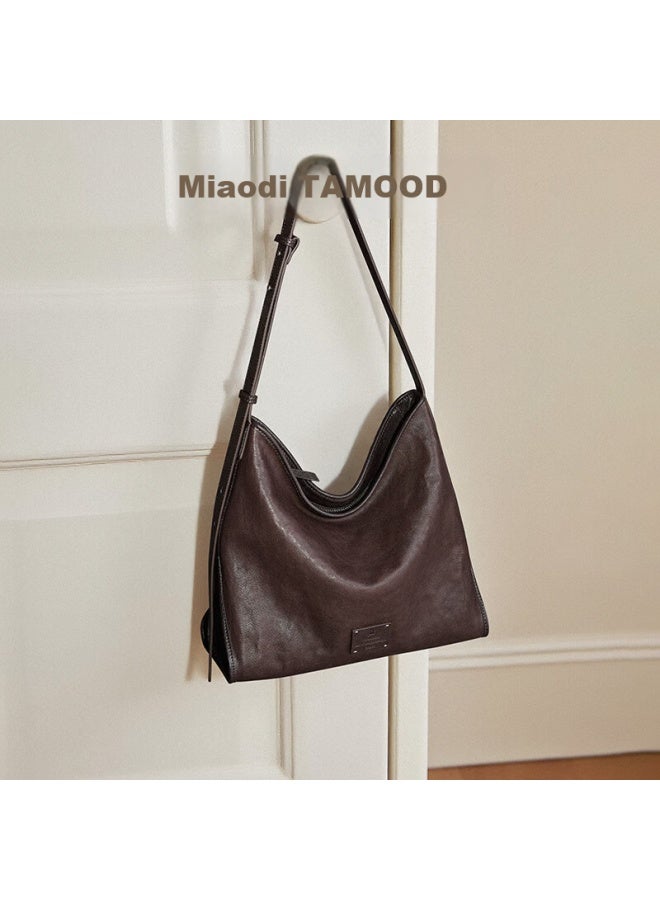 Mood New Large Capacity Vegetable Tanned First Layer Cowhide Underarm Hobo Tote Shoulder Crossbody Bag - Image 3