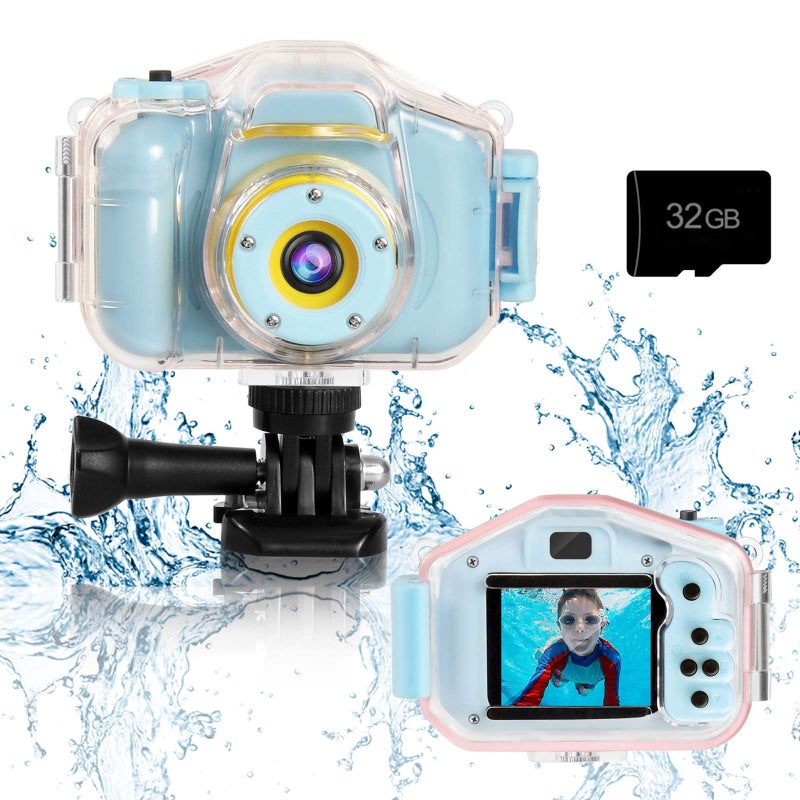 Agoigo Kids Waterproof Camera Children Underwater HD Video Digital Camcorder Portable Travel Toy for Toddler Ideal Christmas Birthday Gifts for Boys Girls Age 312 with 32GB Card Blue - Image 4