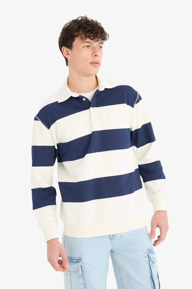 DeFacto Relax Fit Polo Neck Thick Sweatshirt Fabric Sweatshirt