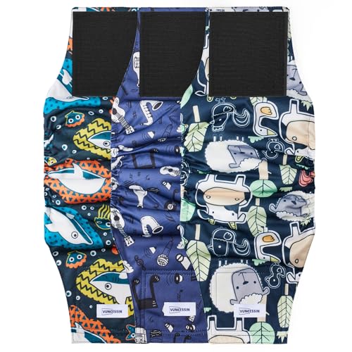 VUNCESSIN Washable Male Dog Diapers Reusable, Premium Dog Belly Bands for Male Dogs Medium, Pack of 3, High Absorbing Male Dog Pee Wraps for Doggie in Incontinence or Excitable Urination and Training(M) - Image 1