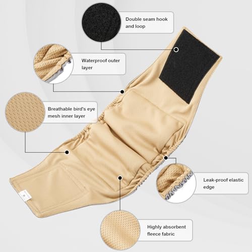 VUNCESSIN Washable Male Dog Diapers Reusable, Premium Dog Belly Bands for Male Dogs Medium, Pack of 3, High Absorbing Male Dog Pee Wraps for Doggie in Incontinence or Excitable Urination and Training(M) - Image 5