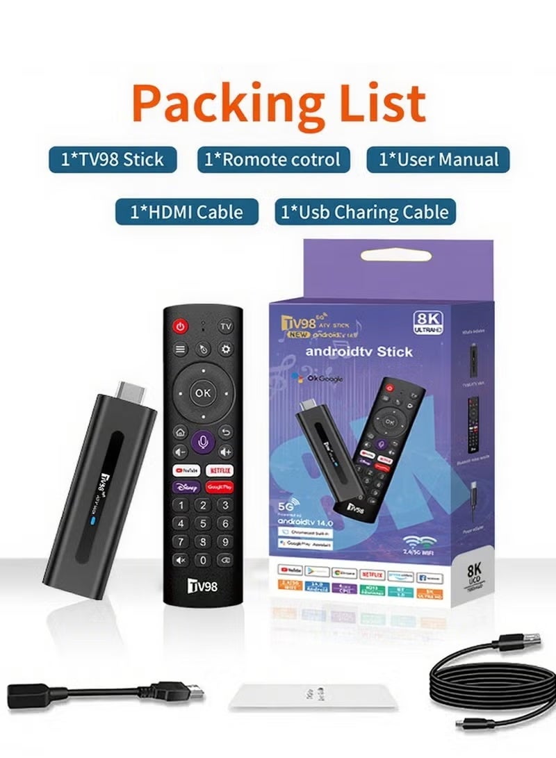 تلفزيون 8K TV Stick 2 + 16GB مشغل بث Ultra HD مع نظام تلفزيون Android مدمج في Google Assistant Voice Remote - Image 2