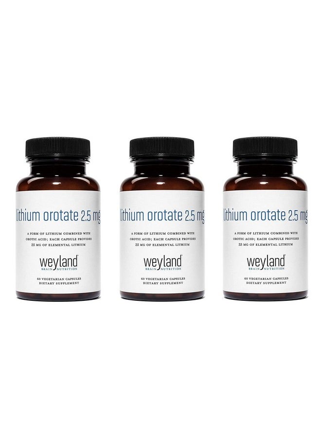 Weyland Brain Nutrition - Lithium Orotate 2.5mg (3 Bottle), 180 Vegetarian Capsules, Lithium Supplement Supports Healthy Mood, Behavior, Memory and Wellness - Image 1