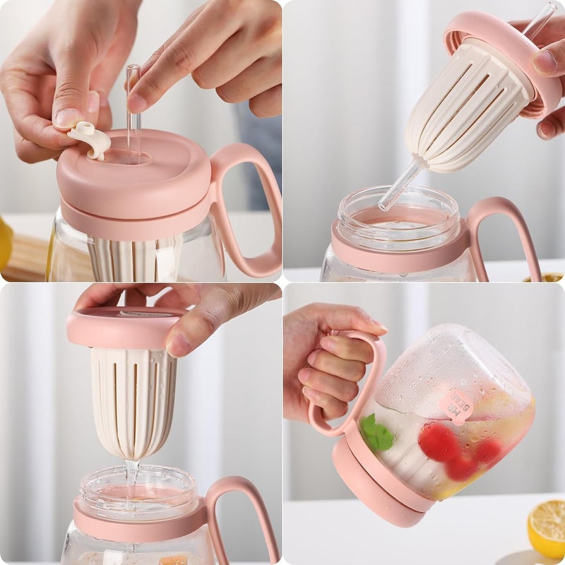 ZURITY Glass Tumbler with Lid and Straw Glass Water Bottles with Handle Reusable Cup with Fruit Infuser for Iced CoffeeJuiceWater and TeaPack of 1 Multicolor - Image 3