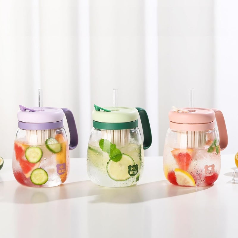 ZURITY Glass Tumbler with Lid and Straw Glass Water Bottles with Handle Reusable Cup with Fruit Infuser for Iced CoffeeJuiceWater and TeaPack of 1 Multicolor - Image 5