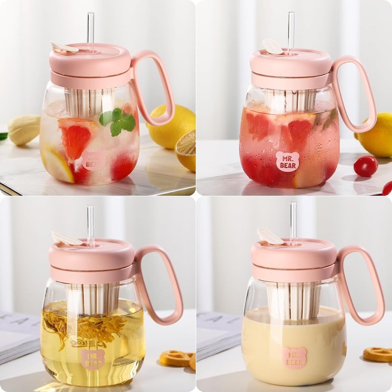 ZURITY Glass Tumbler with Lid and Straw Glass Water Bottles with Handle Reusable Cup with Fruit Infuser for Iced CoffeeJuiceWater and TeaPack of 1 Multicolor - Image 2