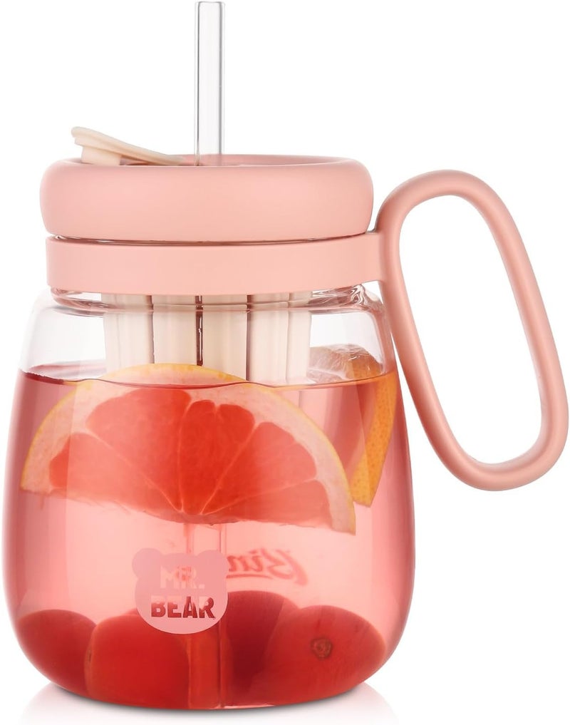 ZURITY Glass Tumbler with Lid and Straw Glass Water Bottles with Handle Reusable Cup with Fruit Infuser for Iced CoffeeJuiceWater and TeaPack of 1 Multicolor - Image 1
