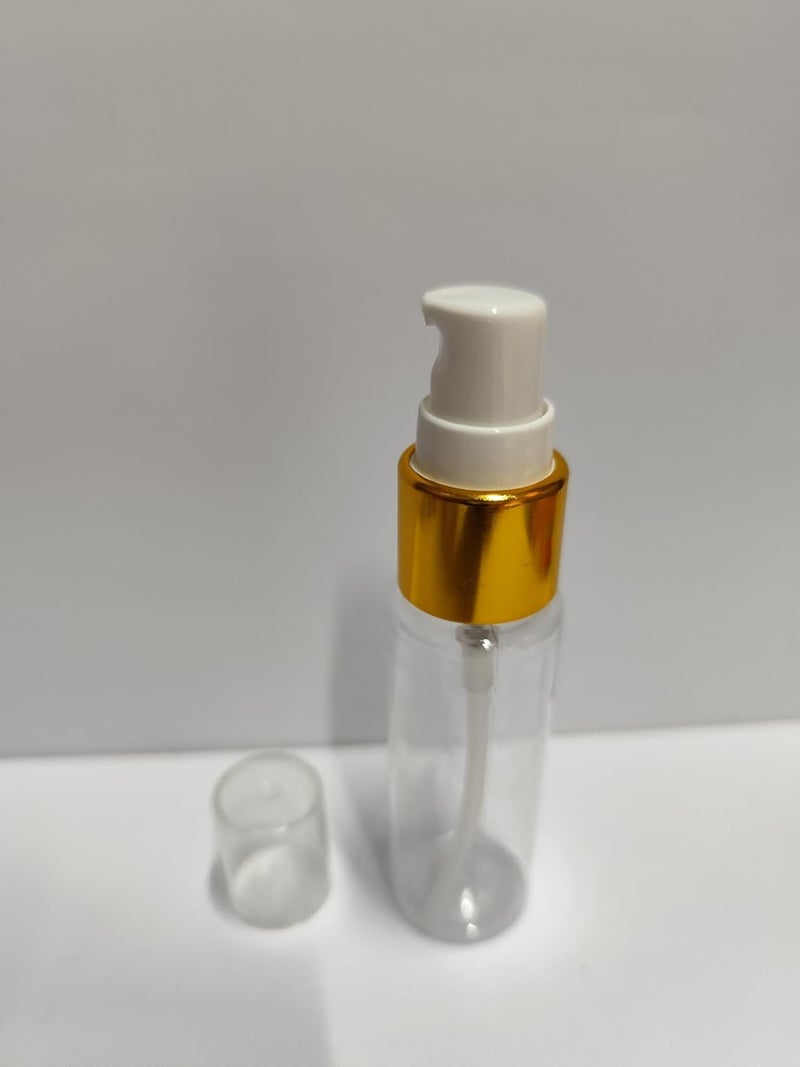 SHREE MAHA Empty Lotion Pump Bottle Transparent with Golden ColorSpray Bottle Refillable With Pump Sanitizer Toner Perfume Attar Lotion Moisture Oil Multiuse Bottles Pack of 5pcs 30 Ml - Image 3
