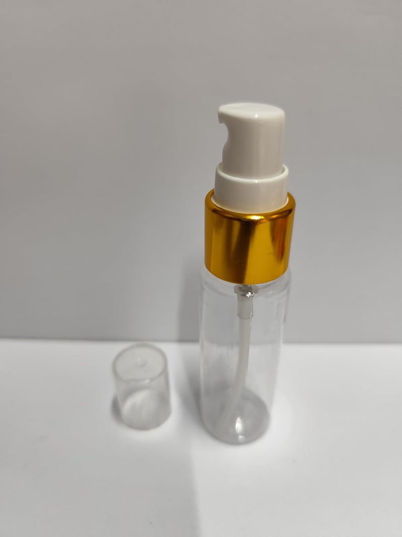 SHREE MAHA Empty Lotion Pump Bottle Transparent with Golden ColorSpray Bottle Refillable With Pump Sanitizer Toner Perfume Attar Lotion Moisture Oil Multiuse Bottles Pack of 5pcs 30 Ml - Image 2