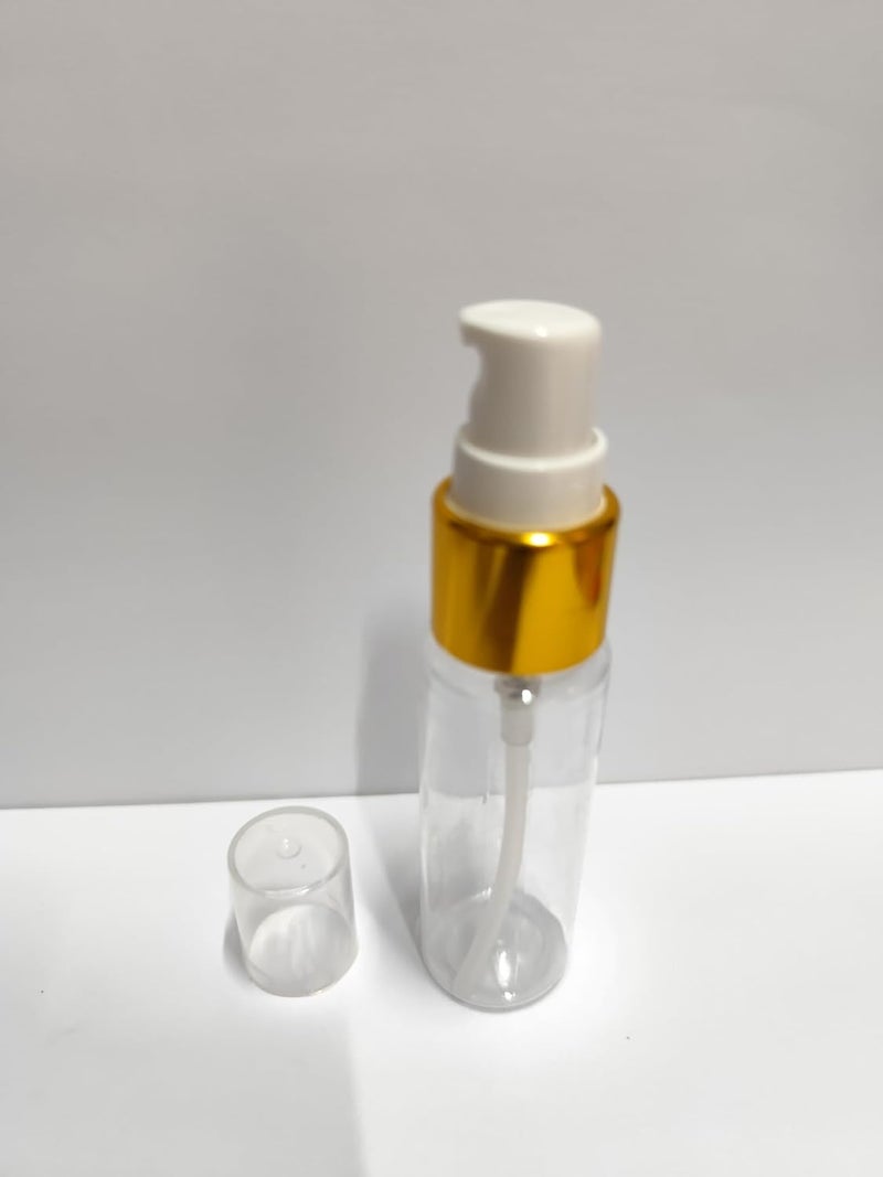 SHREE MAHA Empty Lotion Pump Bottle Transparent with Golden ColorSpray Bottle Refillable With Pump Sanitizer Toner Perfume Attar Lotion Moisture Oil Multiuse Bottles Pack of 5pcs 30 Ml - Image 1
