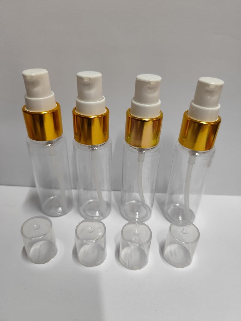 SHREE MAHA Empty Lotion Pump Bottle Transparent with Golden ColorSpray Bottle Refillable With Pump Sanitizer Toner Perfume Attar Lotion Moisture Oil Multiuse Bottles Pack of 5pcs 30 Ml - Image 4