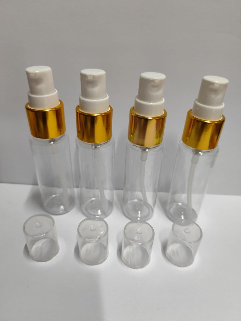 SHREE MAHA Empty Lotion Pump Bottle Transparent with Golden ColorSpray Bottle Refillable With Pump Sanitizer Toner Perfume Attar Lotion Moisture Oil Multiuse Bottles Pack of 5pcs 30 Ml - Image 5