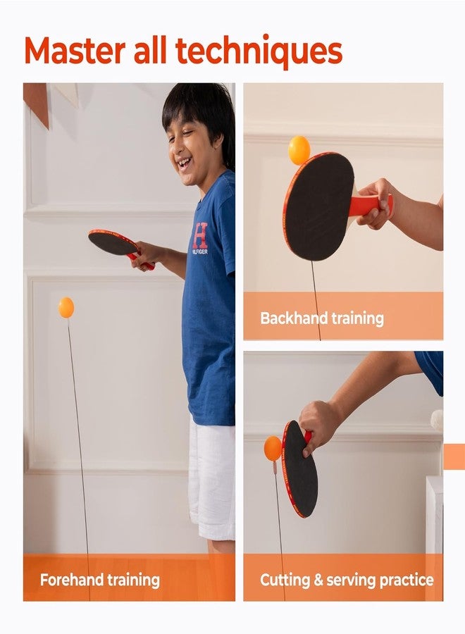 VENIVA Table Tennis Trainer for Beginners| Rebound Rackets and Balls Base Training Practice Set 2 Long Poles, 5 Balls,2 Racquets & 1N Pedestal | Chrome - Image 4