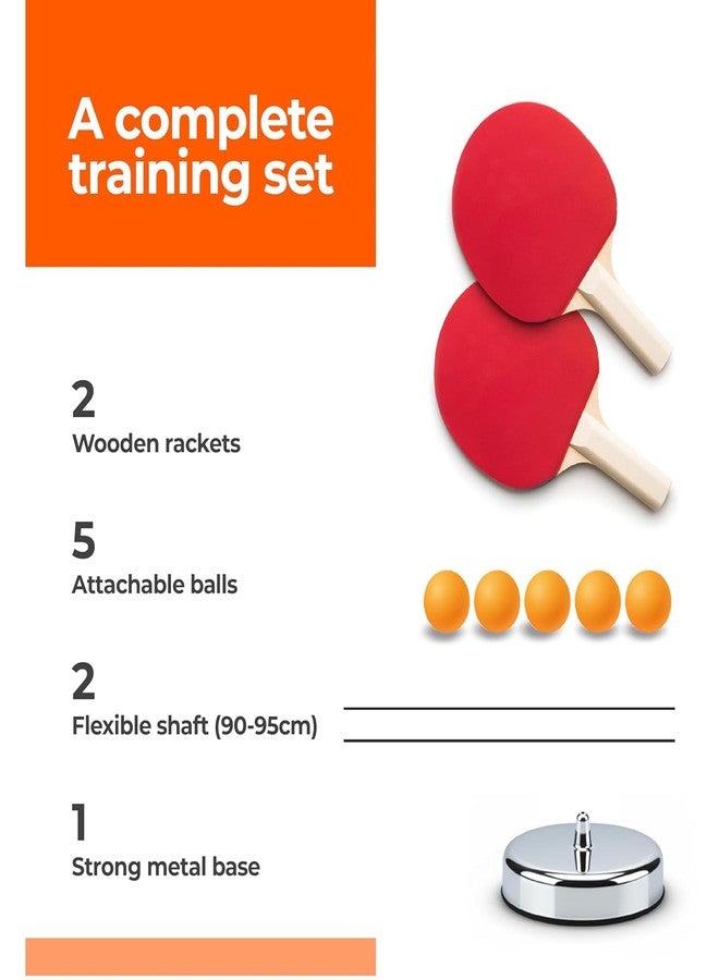 VENIVA Table Tennis Trainer for Beginners| Rebound Rackets and Balls Base Training Practice Set 2 Long Poles, 5 Balls,2 Racquets & 1N Pedestal | Chrome - Image 2