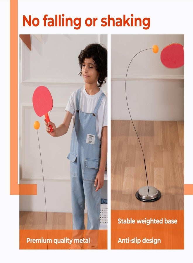 VENIVA Table Tennis Trainer for Beginners| Rebound Rackets and Balls Base Training Practice Set 2 Long Poles, 5 Balls,2 Racquets & 1N Pedestal | Chrome - Image 5