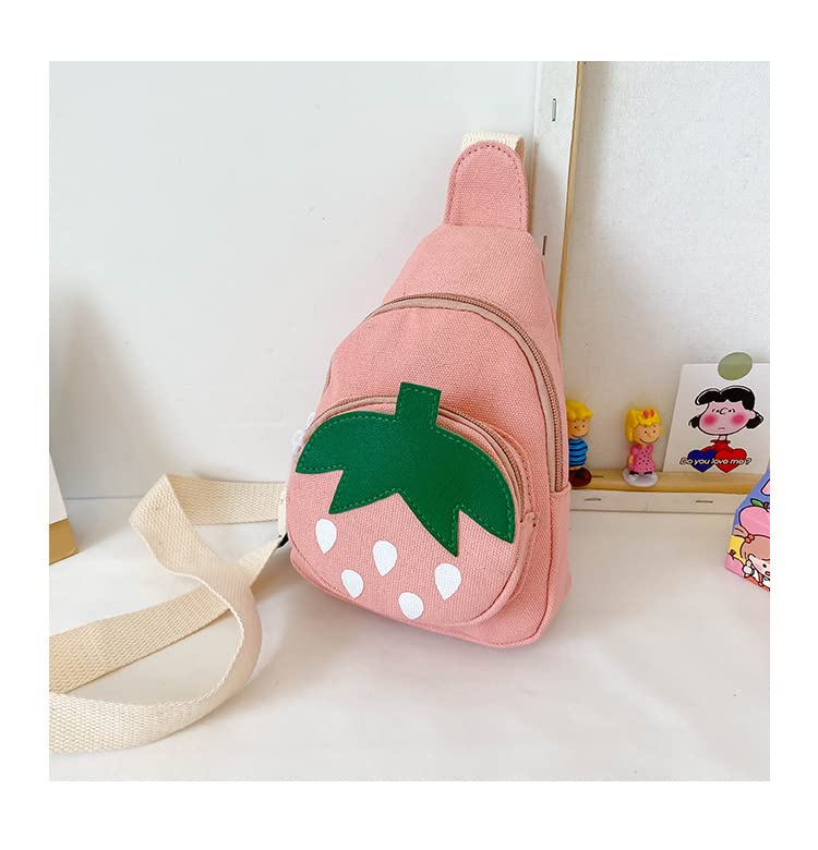 Hiflyer Pink Strawberry Sling Backpack, Small Backpack for Girls, Kawaii Bag, Lightweight Canvas, Adjustable Shoulder Strap, Zipper, 8x5x2 inches - Image 5