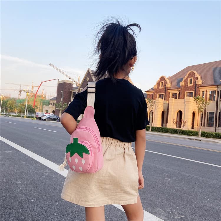 Hiflyer Pink Strawberry Sling Backpack, Small Backpack for Girls, Kawaii Bag, Lightweight Canvas, Adjustable Shoulder Strap, Zipper, 8x5x2 inches - Image 4