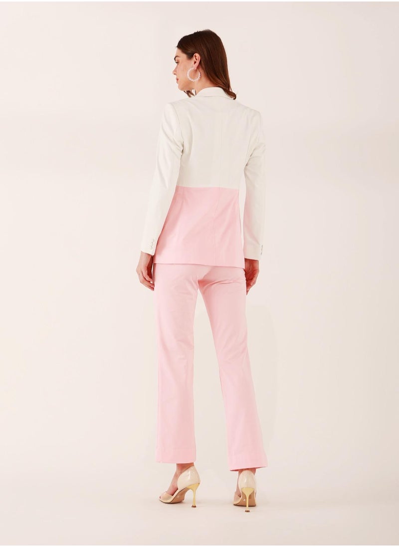 IZEL - La Vie en Rose Dual-Tone Pink and White Two Piece Suit Set With pants - Image 1