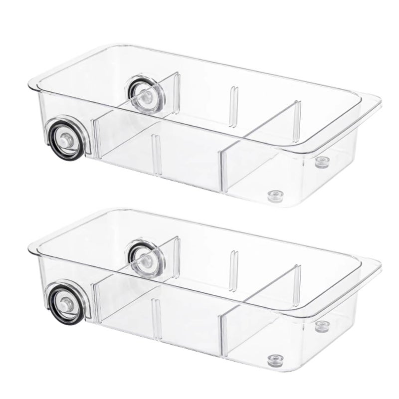 Attelite RollOut Refrigerator Drawer Organizer and Storage Clear Design with Dividers, Fridge Organizer on Wheels, Upgrade Thick Plastic Pantry Storage Bins, Kitchen Organization 2 Set - Image 1