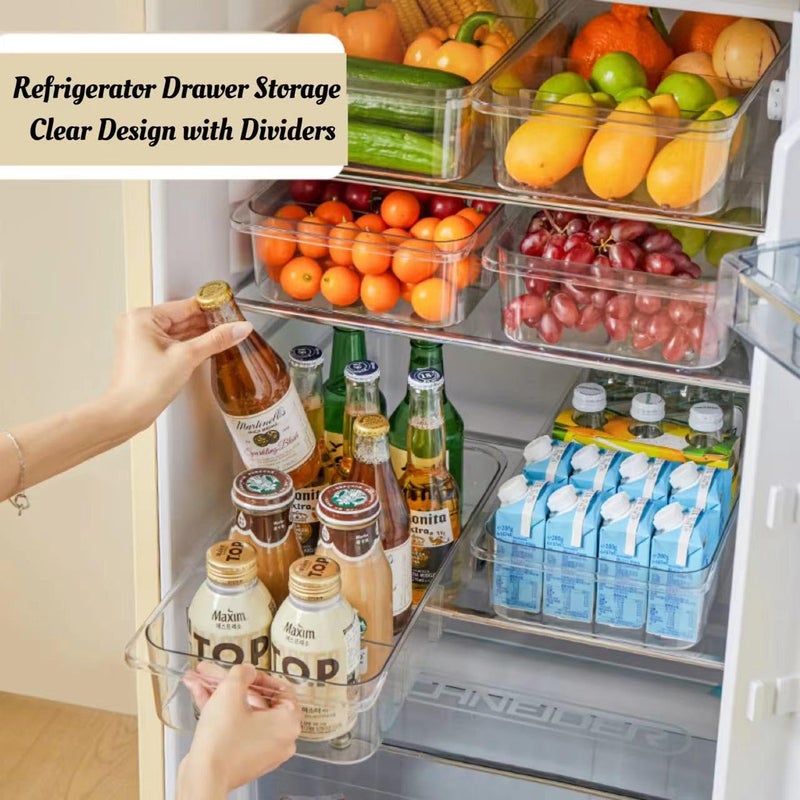 Attelite RollOut Refrigerator Drawer Organizer and Storage Clear Design with Dividers, Fridge Organizer on Wheels, Upgrade Thick Plastic Pantry Storage Bins, Kitchen Organization 2 Set - Image 3