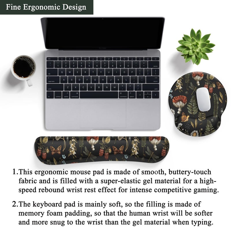 Mechanical Cattle Plant Mushroom Mouse Pad Black Aesthetic Ergonomic Desk Pad Wrist Support Keyboard Wrist Rest Set, Mouse Pad with Non-Slip Pu for Office Comfortable Mouse Wrist Rest for Easy Typing & Pain Relief. - Image 3