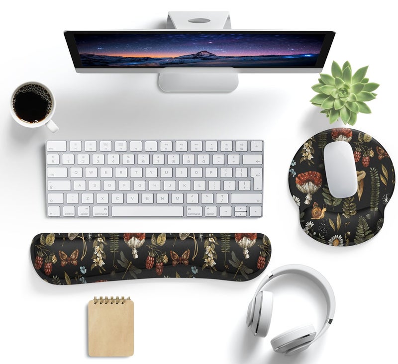 Mechanical Cattle Plant Mushroom Mouse Pad Black Aesthetic Ergonomic Desk Pad Wrist Support Keyboard Wrist Rest Set, Mouse Pad with Non-Slip Pu for Office Comfortable Mouse Wrist Rest for Easy Typing & Pain Relief. - Image 2