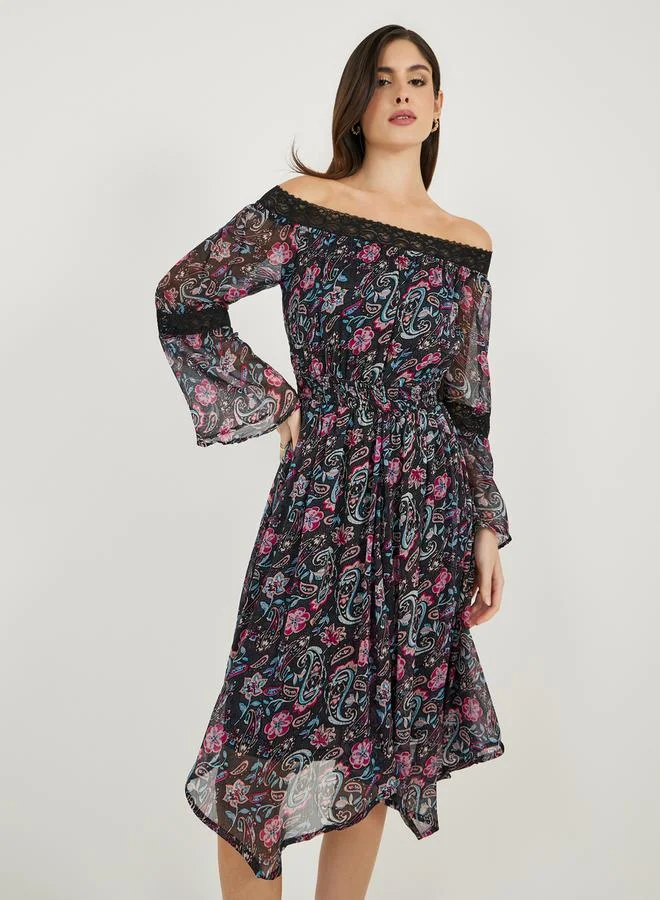 Styli Floral Off-Shoulder Dress