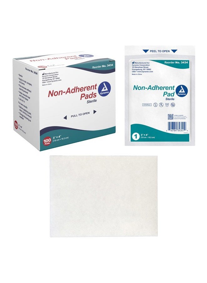 Dynarex Non-Adherent Pads-Sterile, Individually Packaged, Non-Stick Wound and Burn Care, Soft & Highly Absorbent, 3” x 4”, 1 Box of 100 Non-Adherent Pads-Sterile - Image 1