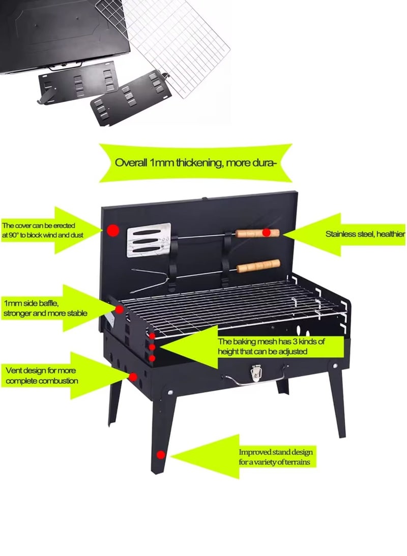 DBLEW Portable Charcoal Grill with Lid, Adjustable Heights & Folding Design for Camping, Picnics, Beach & Outdoor BBQ - Image 5