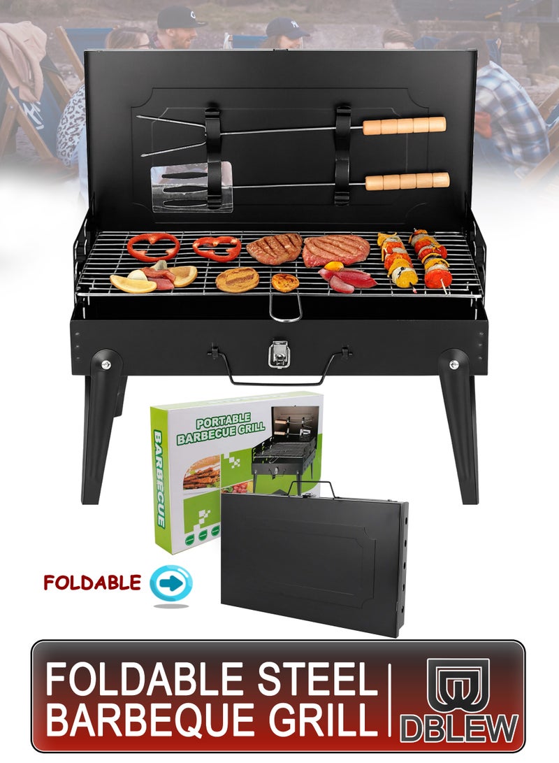 DBLEW Portable Charcoal Grill with Lid, Adjustable Heights & Folding Design for Camping, Picnics, Beach & Outdoor BBQ - Image 1