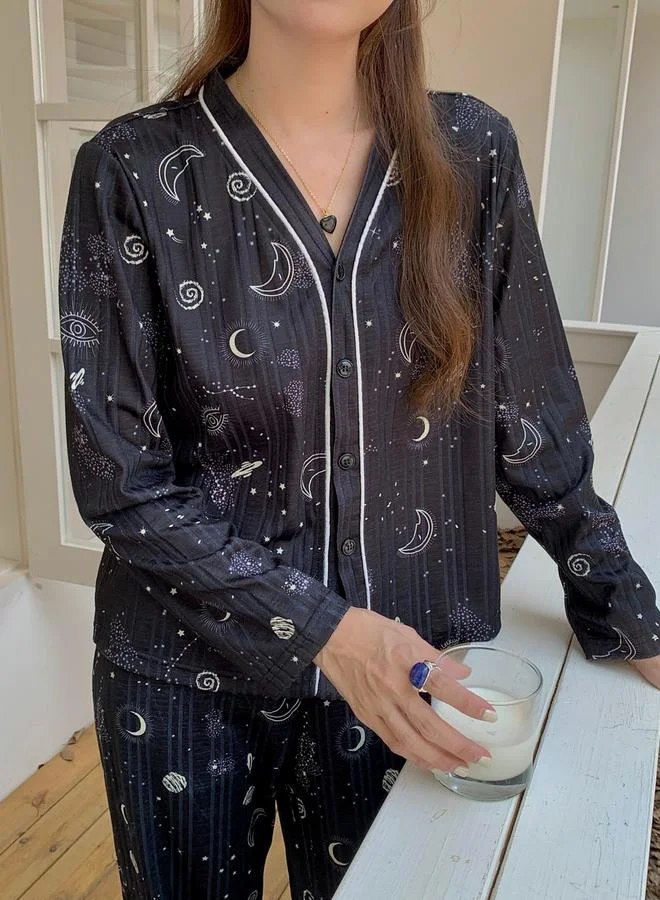 Take Two Graphic Print V Neck Top and Pyjama Set