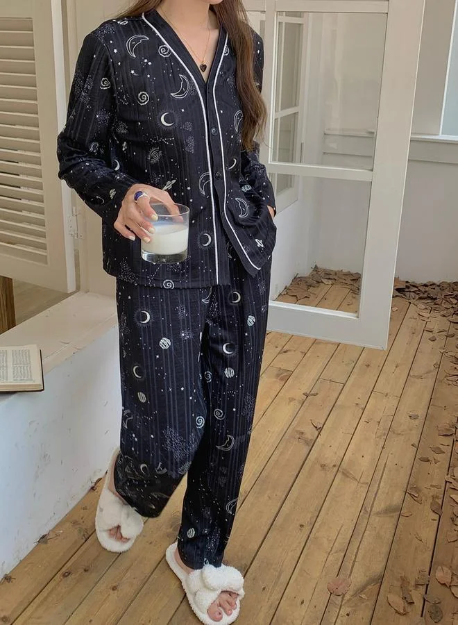 Take Two Graphic Print V Neck Top and Pyjama Set