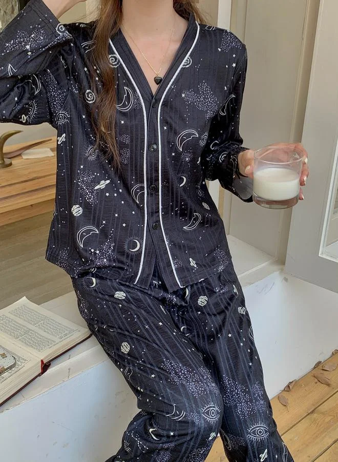 Take Two Graphic Print V Neck Top and Pyjama Set