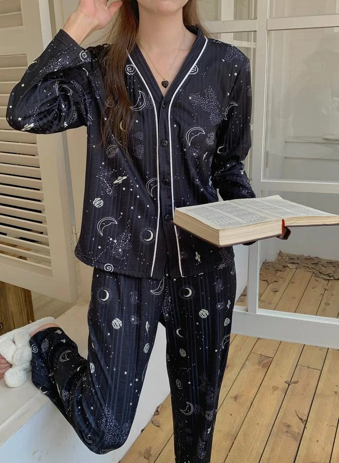 Take Two Graphic Print V Neck Top and Pyjama Set
